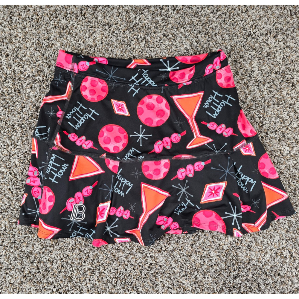 Pickleball Bella Martini 2-4-1 Happy Hour print athletic skort skirt Black Pink